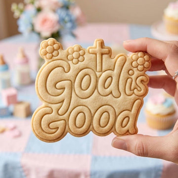 God Is Good With Floral Cookie Cutter Stamp, Baby Gift, Baby Shower, Custom Cookie Stamp, Birthday Baking, Happy Birthday, God Cross Cookie