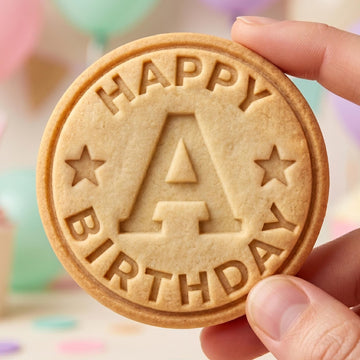 Custom Monogram Happy Birthday Cookie Cutter, Personalized Initial Round Stamp, Polymer Clay Cutter, Kids Celebration Badge Mold, DIY Plaque