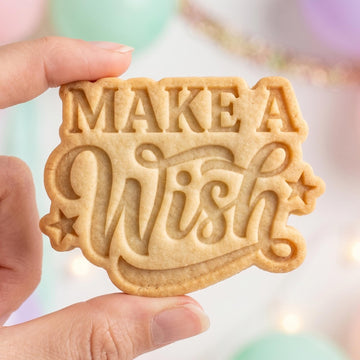 Make A Wish Cookie Cutter, Celebration Script Text Stamp, Polymer Clay Cutter, Kids Birthday Present Mold, Cute Lettering Plaque, DIY