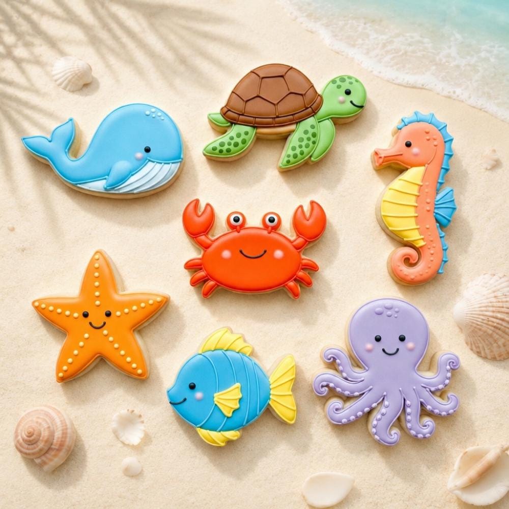 Summer Beach Animal Cookie Cutter Set, Ocean Birthday Cookie Cutter, Sea Turtle Whale Crab Seahorse Fondant Cutter Mold