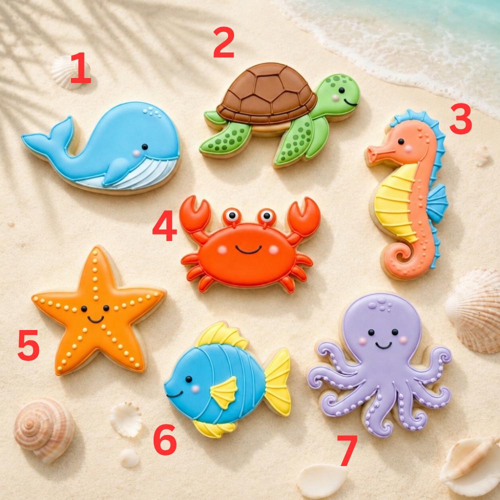 Summer Beach Animal Cookie Cutter Set, Ocean Birthday Cookie Cutter, Sea Turtle Whale Crab Seahorse Fondant Cutter Mold