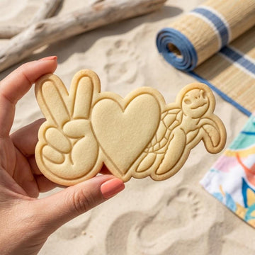 Summer Vibes Cookie Cutter and Stamp, Beach Vacation Cookie Stamp, Sea Turtle Fondant Cutter, Tropical Party Cookie Mold