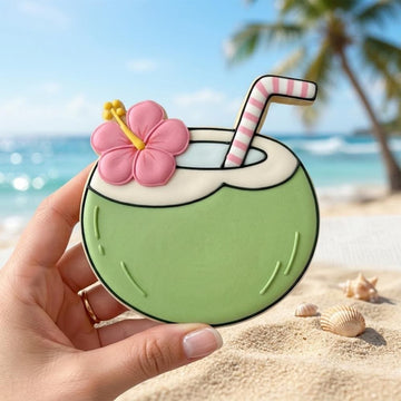 Tropical Coconut Drink Cookie Cutter and Stamp, Summer Beach Cookie Stamp, Luau Party Fondant Cutter, Vacation Cookie Mold