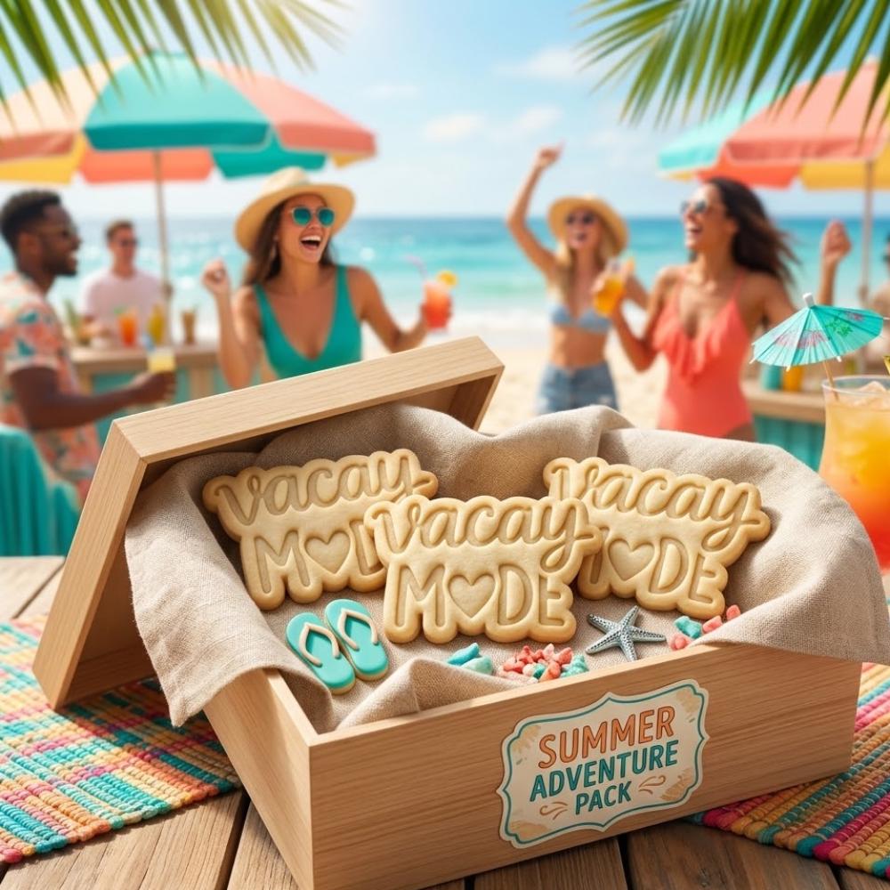 Vacay Mode Cookie Cutter and Stamp, Summer Beach Cookie Stamp, Vacation Fondant Cutter, Tropical Party Cookie Mold