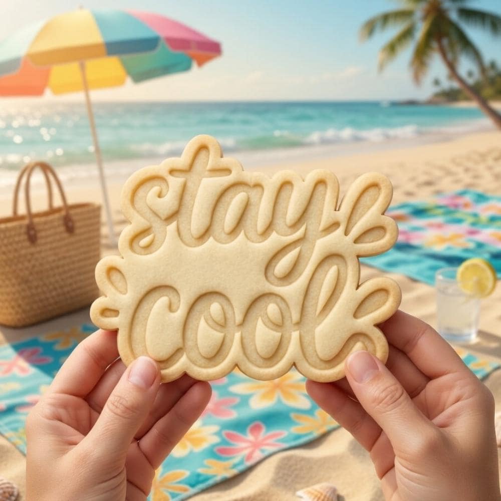 Stay Cool Cookie Cutter and Stamp, Summer Beach Cookie Cutter, Pool Party Cookie Stamp, Vacation Fondant Cutter Mold