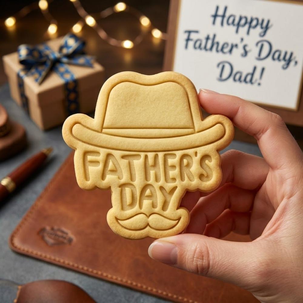 Father's Day Hat Cookie Cutter and Stamp, Dad Cookie Stamp, Mustache Fondant Cutter, Cowboy Hat Cookie Mold