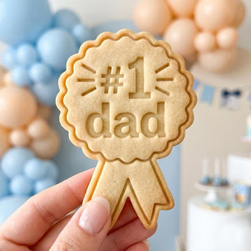 Fathers Day Cookie Cutter, Cute Number 1 Dad Ribbon Award Stamp, Polymer Clay Cutter, Father Birthday Celebration Party Mold, Badge Plaque