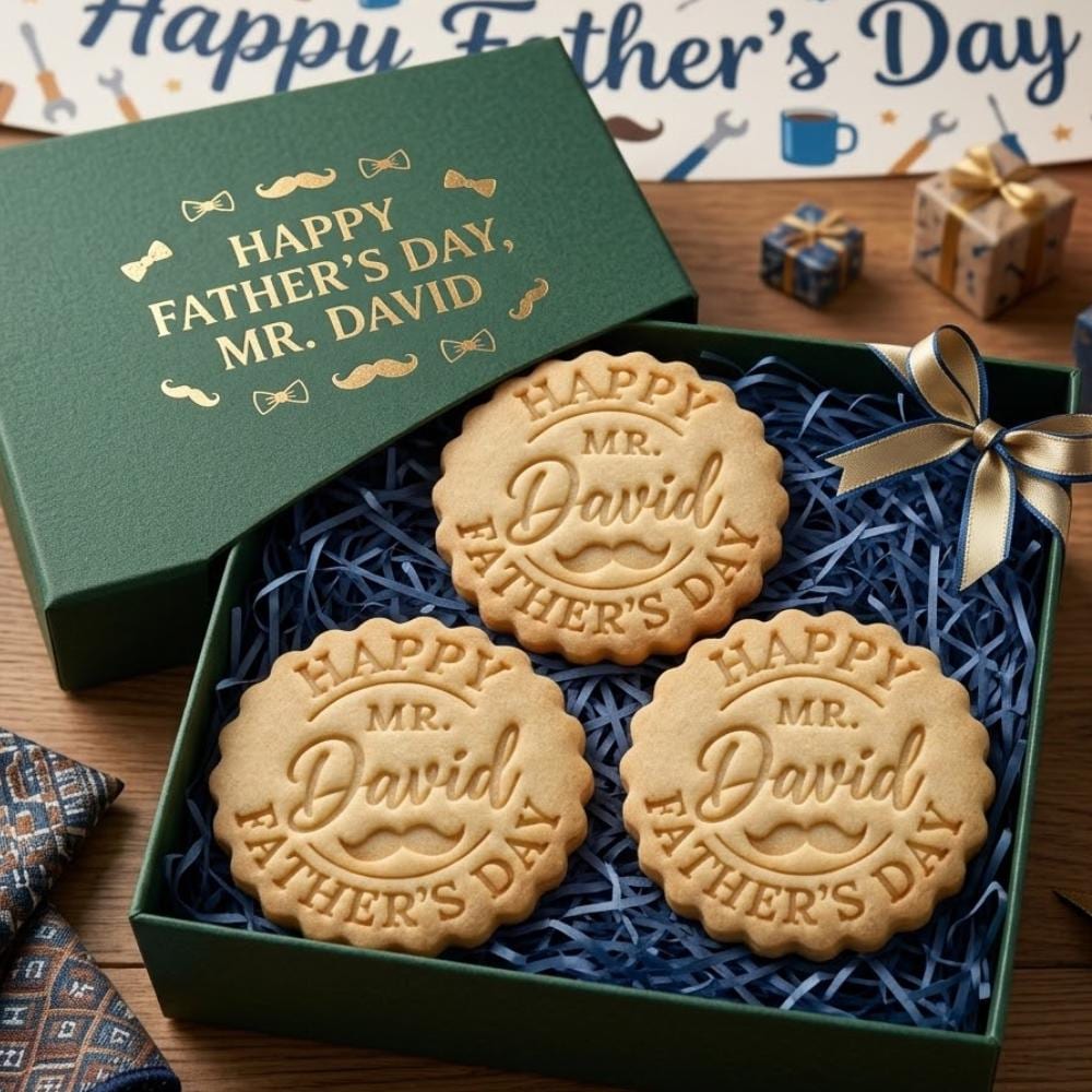 Custom Dad Name Cookie Cutter and Stamp, Personalized Fathers Day Cookie Stamp, Papa Fondant Cutter, Mustache Dad Cookie Mold