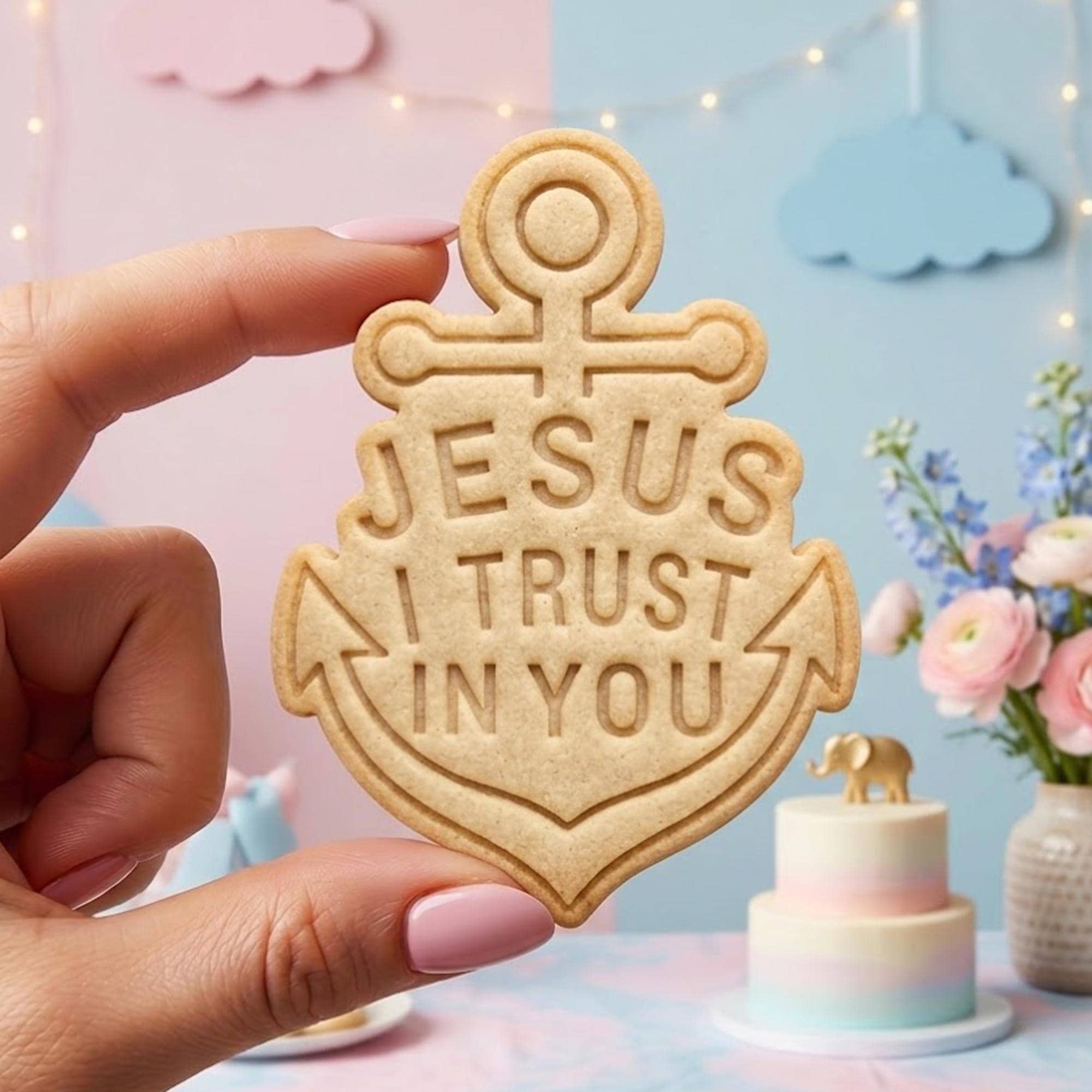 Jesus I Trust In You Cookie Cutter Stamp, Baby Gift, Baby Shower, Custom Cookie Stamp, Birthday Baking, Happy Birthday, God Cutter