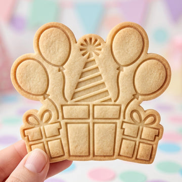 Birthday Party Cookie Cutter, Cute Balloons Gift Box Stamp, Polymer Clay Cutter, Kids Celebration Cake Hat Mold, Holiday Plaque, DIY Craft