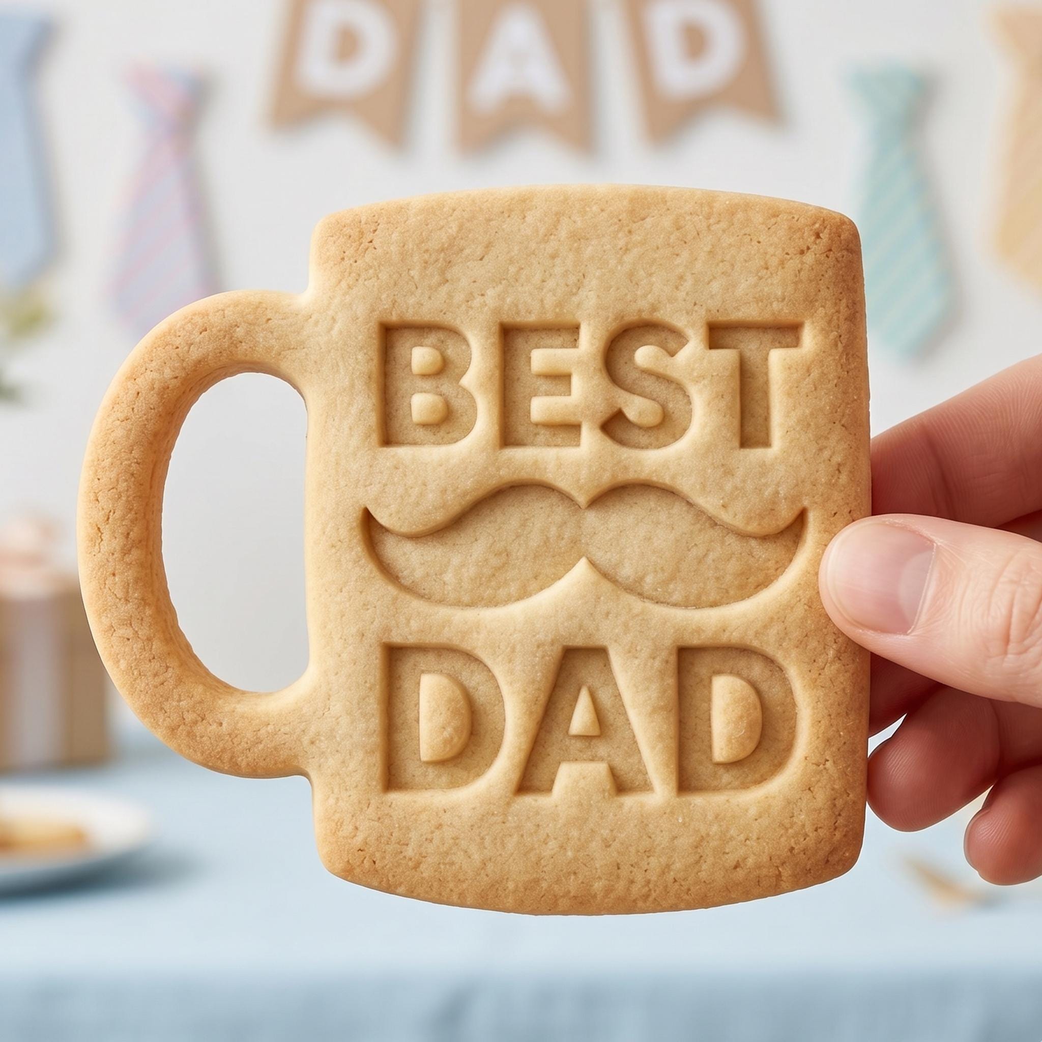 Best Dad Coffee Mug Cookie Cutter, Father Celebration Mustache Stamp, Polymer Clay Cutter, Parent Holiday Tea Cup Present Mold, Plaque, DIY