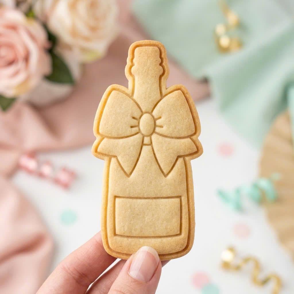 Celebration Bottle Cookie Cutter, Cute Wedding Toast Mug Ribbon Bow Stamp, Polymer Clay Cutter, Engagement Anniversary Party Mold, Plaque