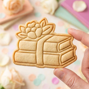 Floral Book Stack Cookie Cutter, Cute Reader Bookworm Flower Stamp, Polymer Clay Cutter, Graduation Teacher Appreciation Party Mold, Plaque