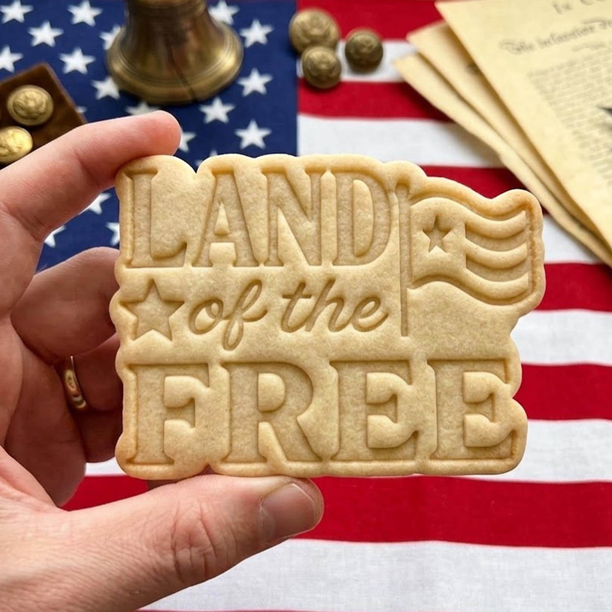Land Of The Free USA Cookie Cutter Stamp, 250th Anniversary, Independence Day, Patriotic Baking, 250 Years Freedom Cookie, Clay Cutter