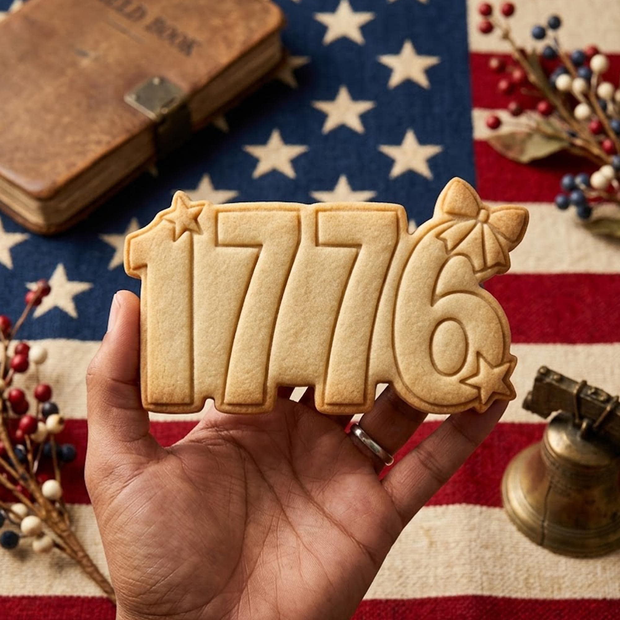 America 1776 With Bow Star Cutter Stamp, 250th Anniversary, Independence Day, Patriotic Baking, 250 Years of Freedom Cookie, Clay Cutter