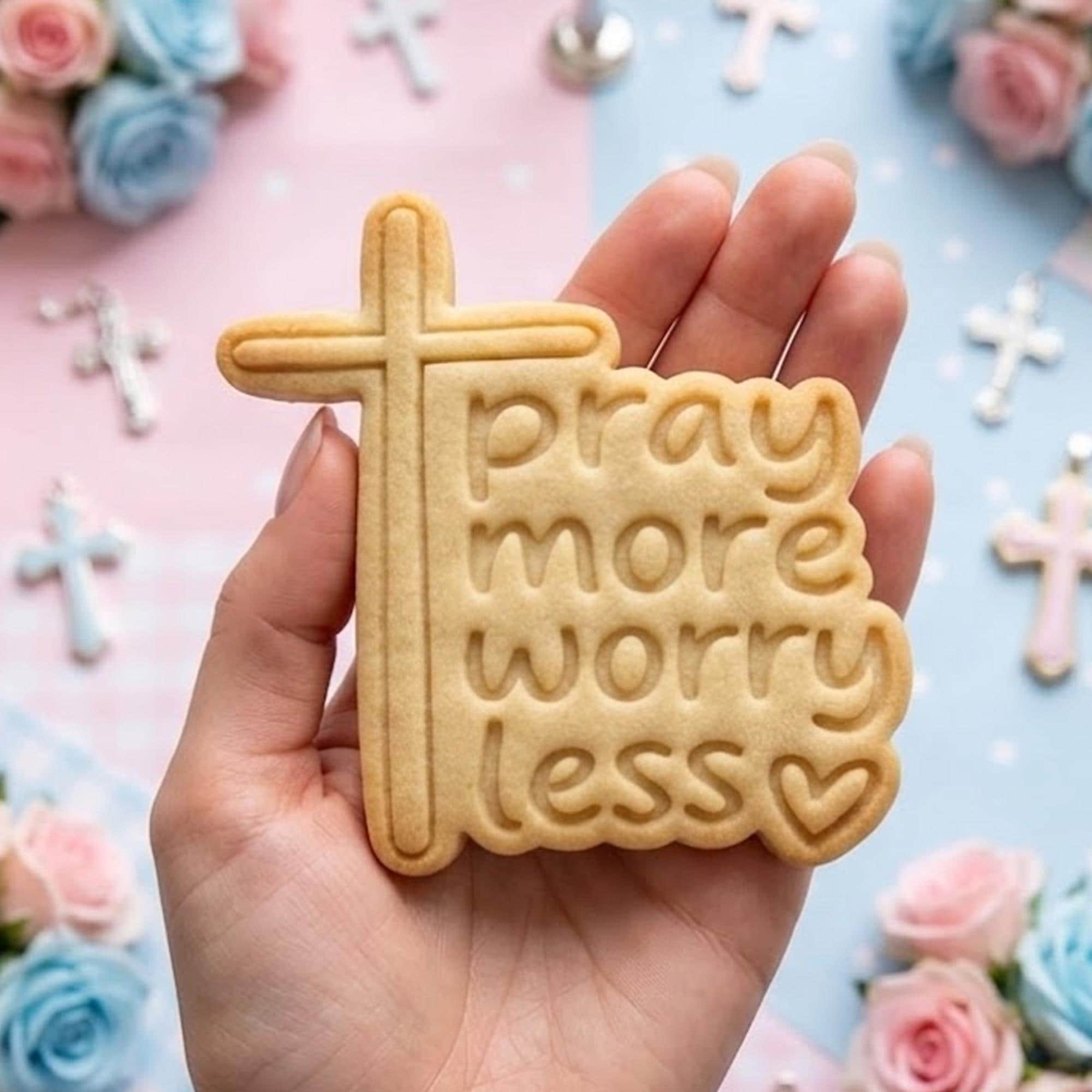 Pray More Worry Less Cookie Cutter Stamp, Custom Cookie, Birthday Baking, God Cutter, Cross Cookie, Happy Birthday, Baby Gift, Baby Shower