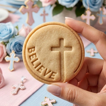 Believe With Cross Cutter Stamp, Custom Cookie, God Cutter, Cross Cookie, Baby Gift, Baby Shower, Christian Cutter, Jesus Clay Cutter