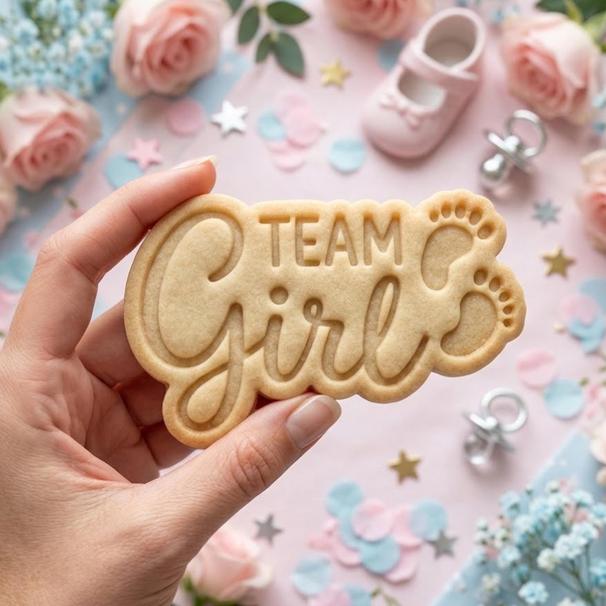 Team Girl With Feet Baby Cookie Cutter Stamp, Custom Cookie, Baby Gift, Baby Shower, Baby Cutter, Cute Baby Boy Cutter, Birthday Baking