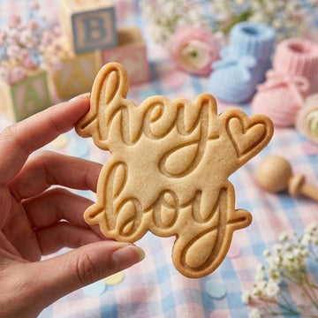 Hey Boy With Heart Cookie Cutter Stamp, Baby Custom Cookie, Baby Gift, Baby Shower, Baby Cutter, Baby Boy Cutter, Birthday Boy Baking
