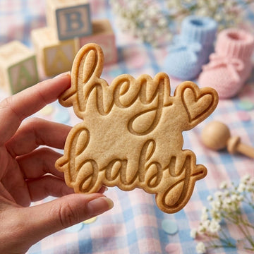 Hey Baby With Heart Cookie Cutter Stamp, Baby Custom Cookie, Baby Gift, Baby Shower, Baby Cutter, Birthday Baking, Clay Cutter, Birthday