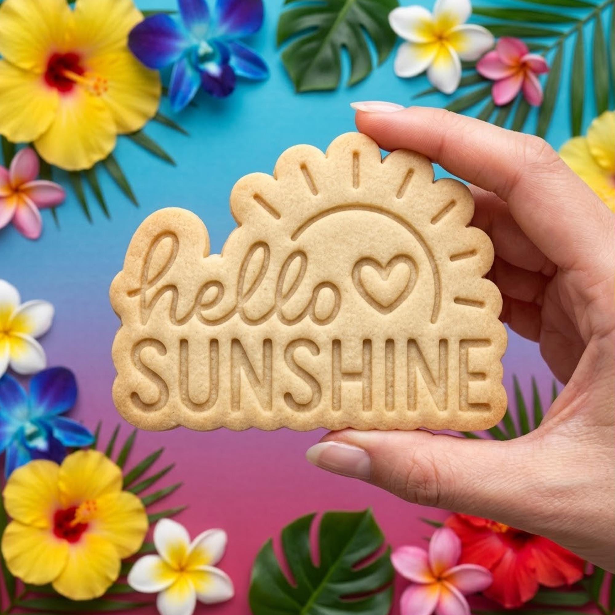 Hello Summer Cookie Cutter Stamp, Summer Party, Tropical Vacation Baking, Coconut Tree Cutter, Beach Day Cookie, Summer Gift, Vacay Mode