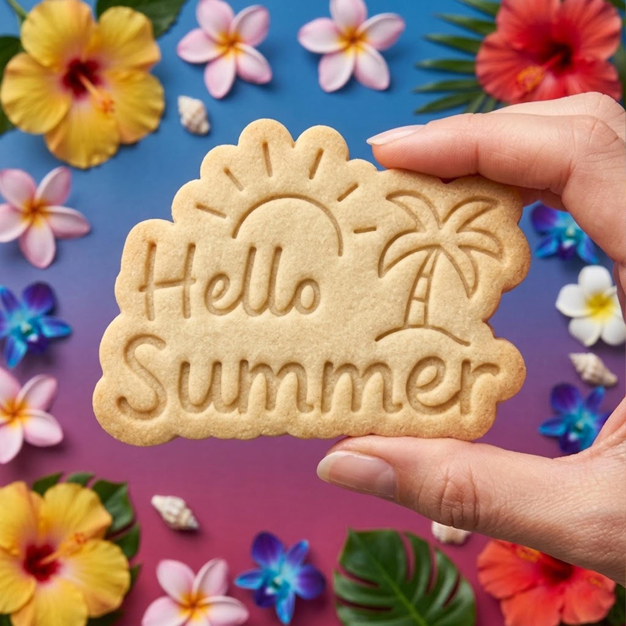 Hello Summer With Sun Cookie Cutter Stamp, Tropical Vacation Cutter, Love Summer Cutter, Beach Day, Summer Gift, Beach Life, Summer Party