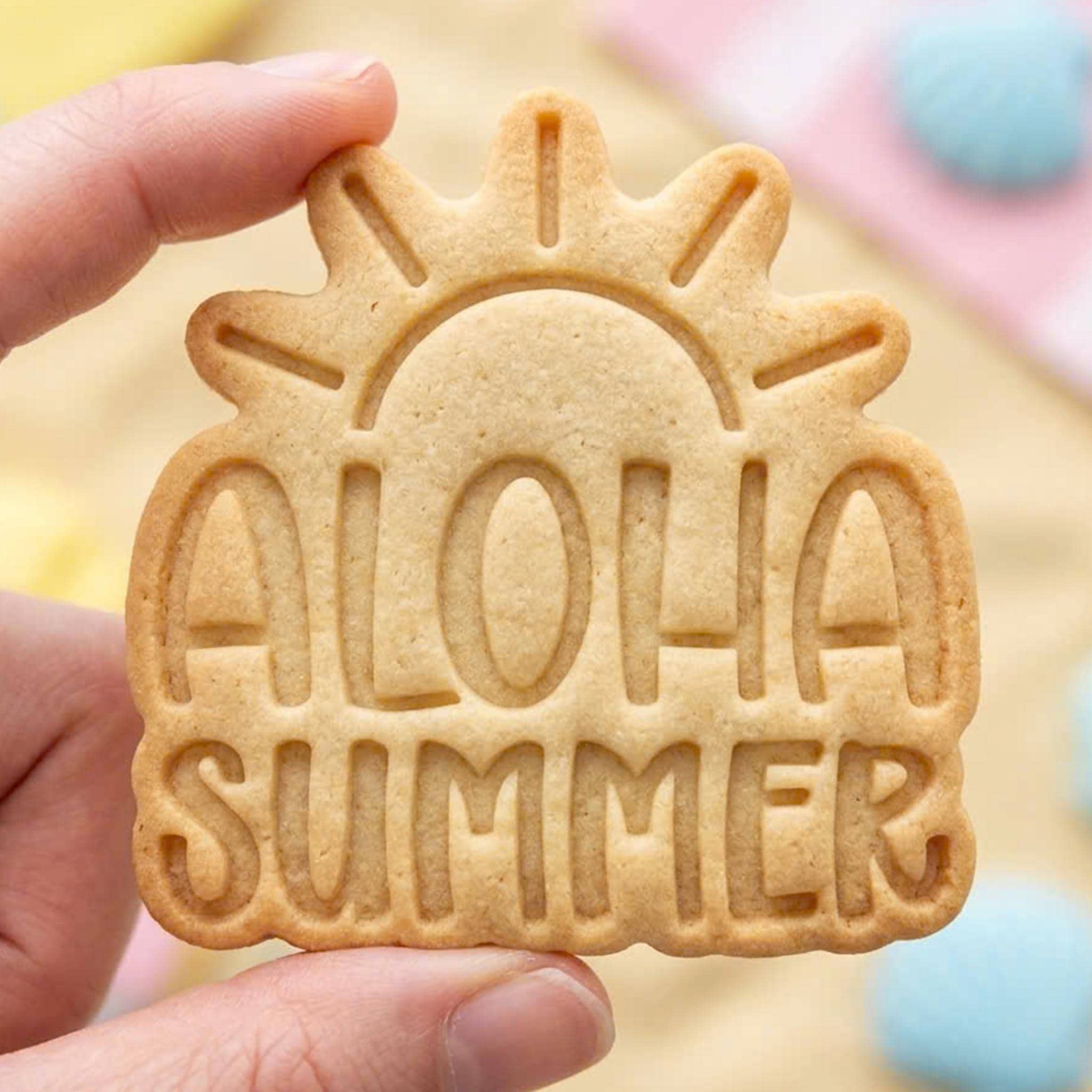 Aloha Summer Cookie Cutter, Cute Hawaiian Sun Sunshine Stamp, Polymer Clay Cutter, Tropical Beach Vacation Party Mold, Plaque, DIY Craft