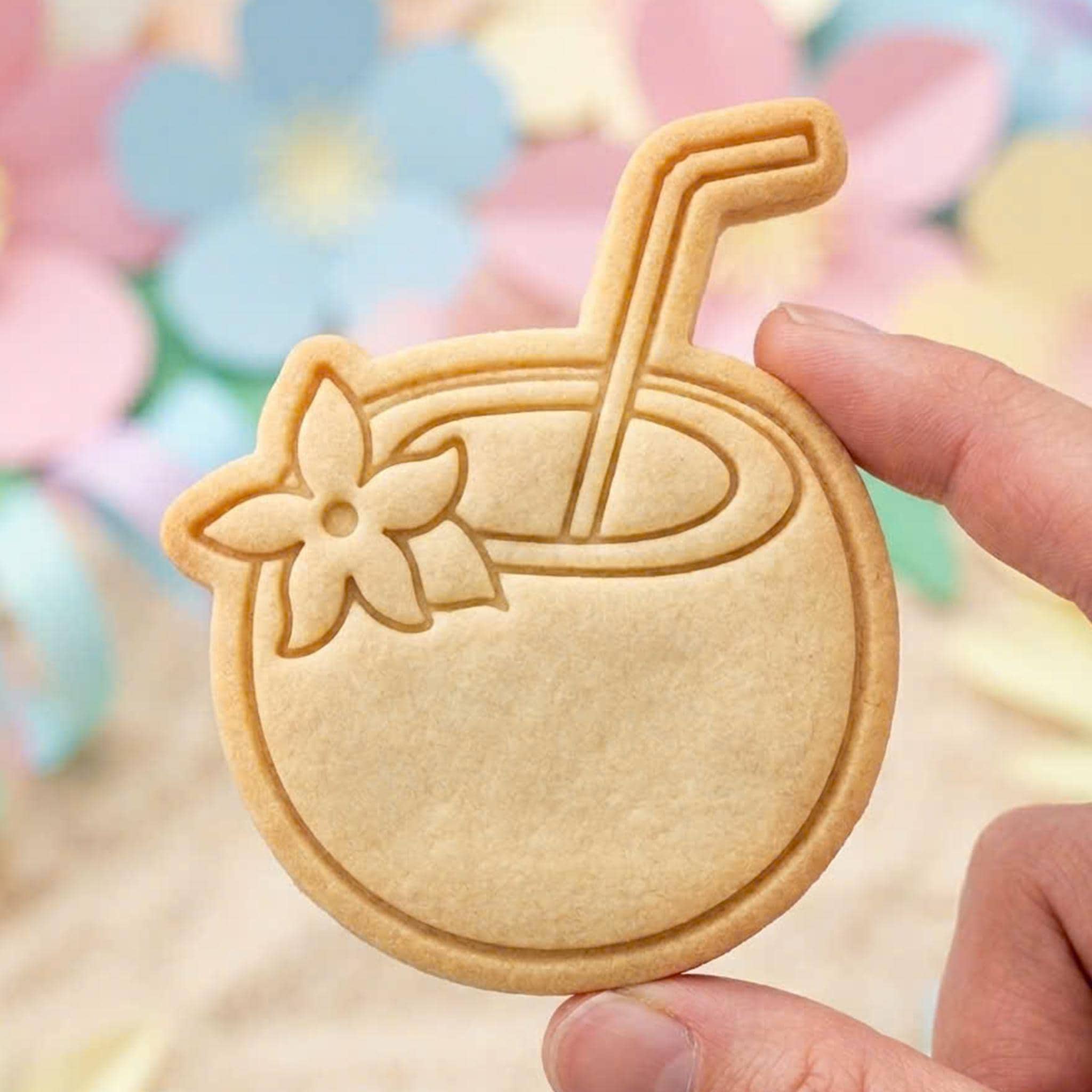 Coconut Drink Cookie Cutter, Cute Tropical Fruit Flower Stamp, Polymer Clay Cutter, Hawaiian Beach Vacation Party Mold, Summer Plaque, DIY