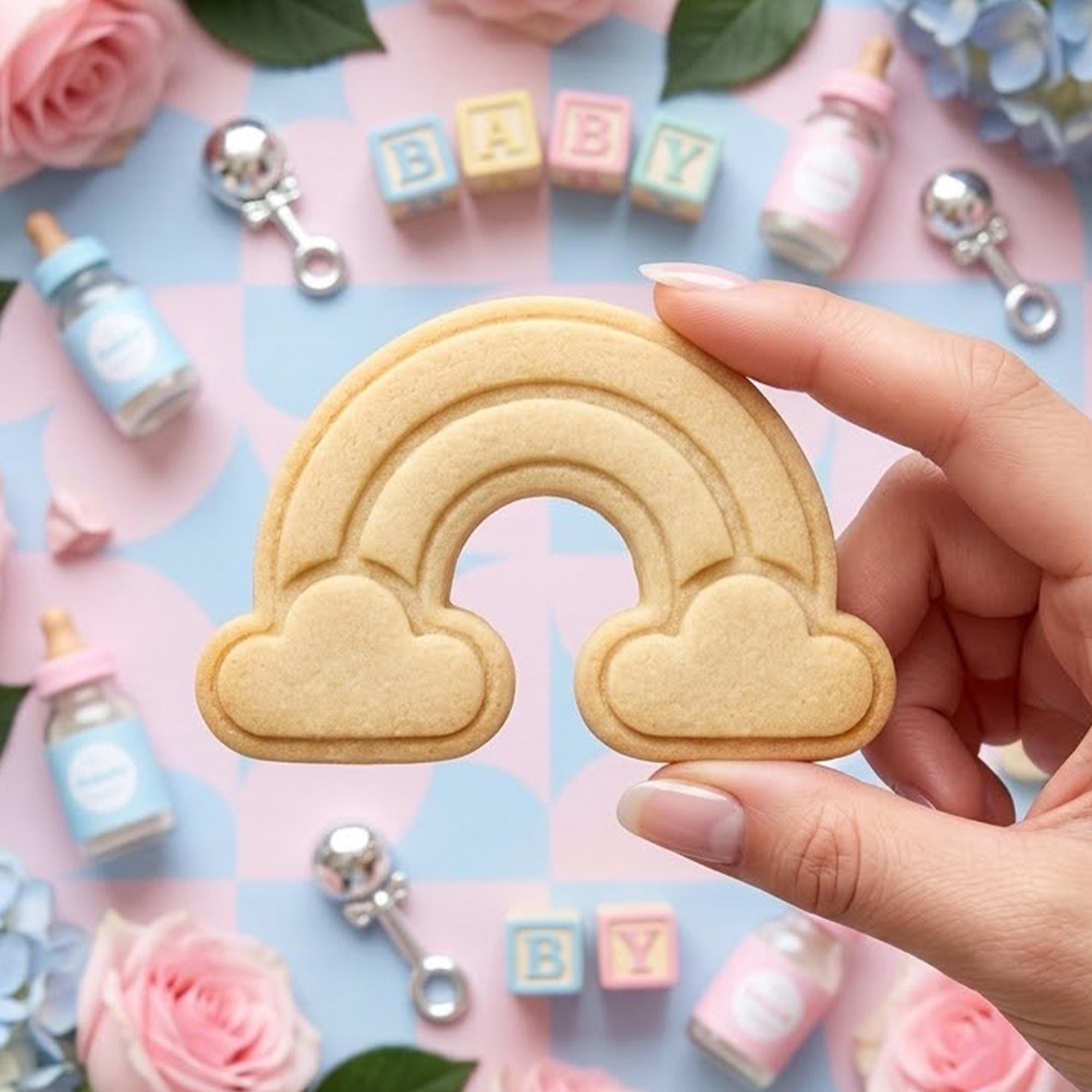 Rainbow With Cloud Cute Cookie Cutter Stamp, Baby Gift, Baby Cutter, Cute Baby Cutter, Birthday Baking, Cloud Baking, Rainbow Cookie