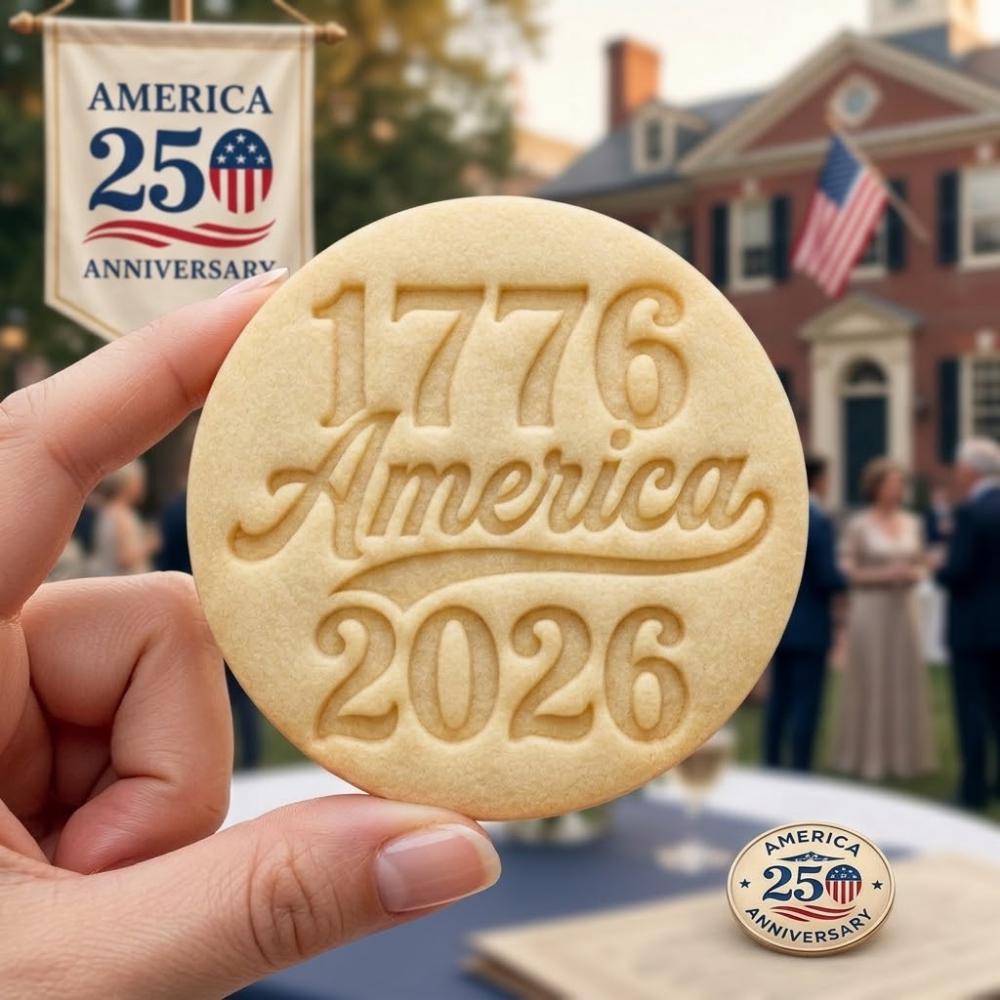 1776 - 2026 America Cookie Cutter & Stamp, America 250 Cookie Stamp, Patriotic Cookie Cutter, USA Anniversary Baking Tool