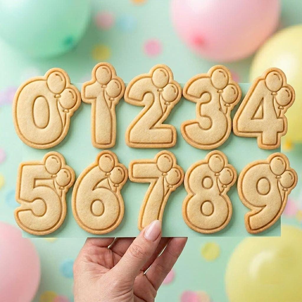Birthday Numbers Cookie Cutter Set, Cute 0-9 Balloons Digit Stamp, Polymer Clay Cutter, Kids Milestone Anniversary Party Mold, Number Plaque