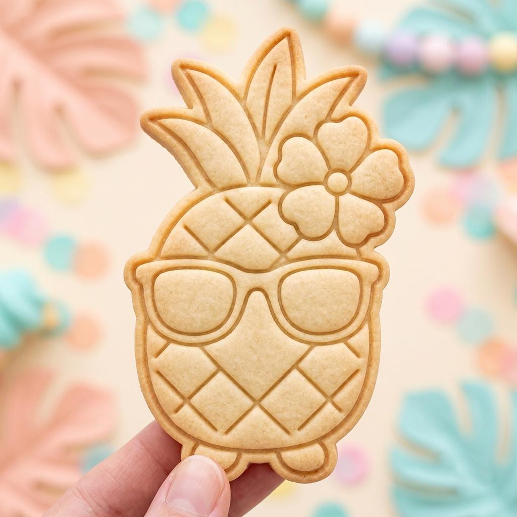 Cool Pineapple Cookie Cutter, Cute Fruit with Sunglasses Stamp, Polymer Clay Cutter, Hawaiian Beach Summer Vacation Party Mold, Plaque