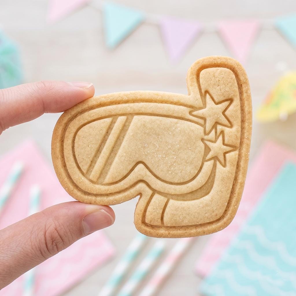 Snorkel Cookie Cutter, Cute Scuba Diving Mask Stars Stamp, Polymer Clay Cutter, Under The Sea Ocean Summer Beach Party Mold, Plaque, DIY