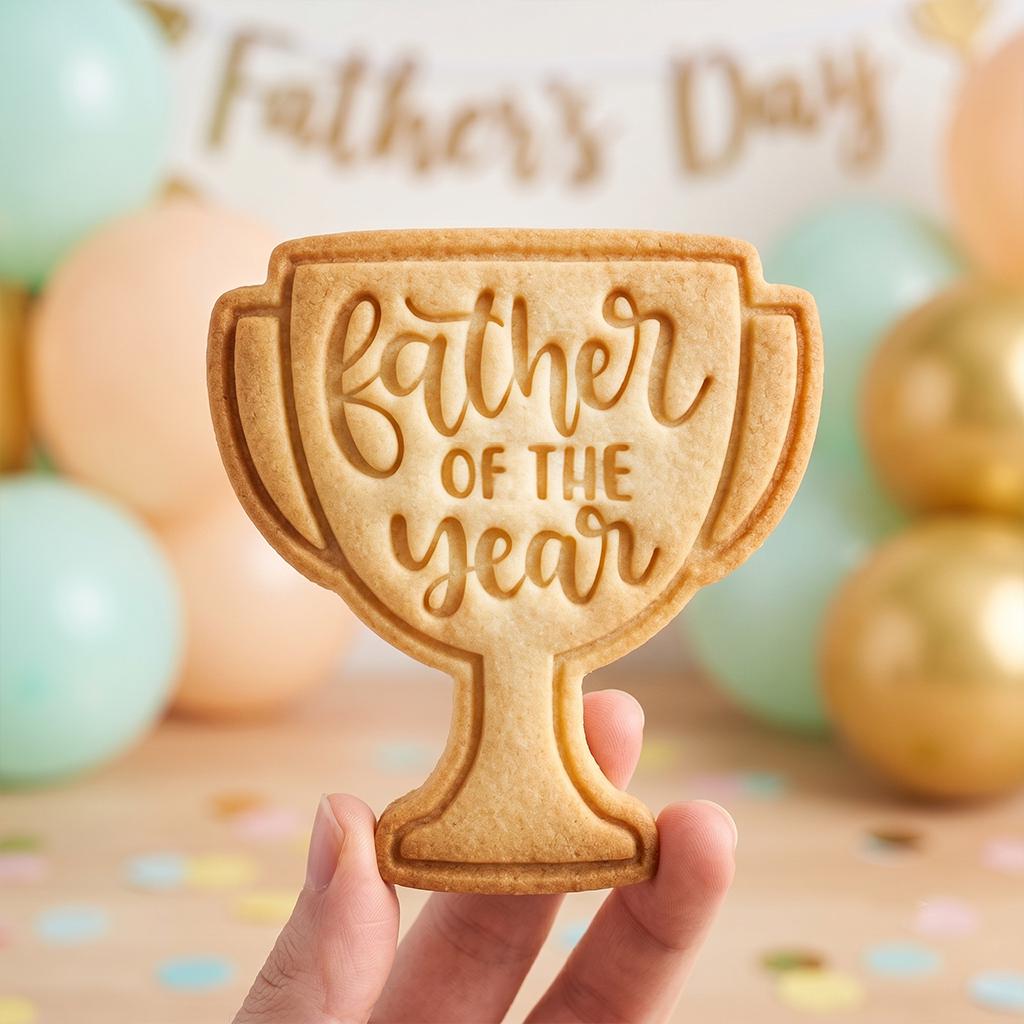 Fathers Day Cookie Cutter, Cute Father of the Year Trophy Stamp, Polymer Clay Cutter, Father Birthday Celebration Party Mold, Cup Plaque
