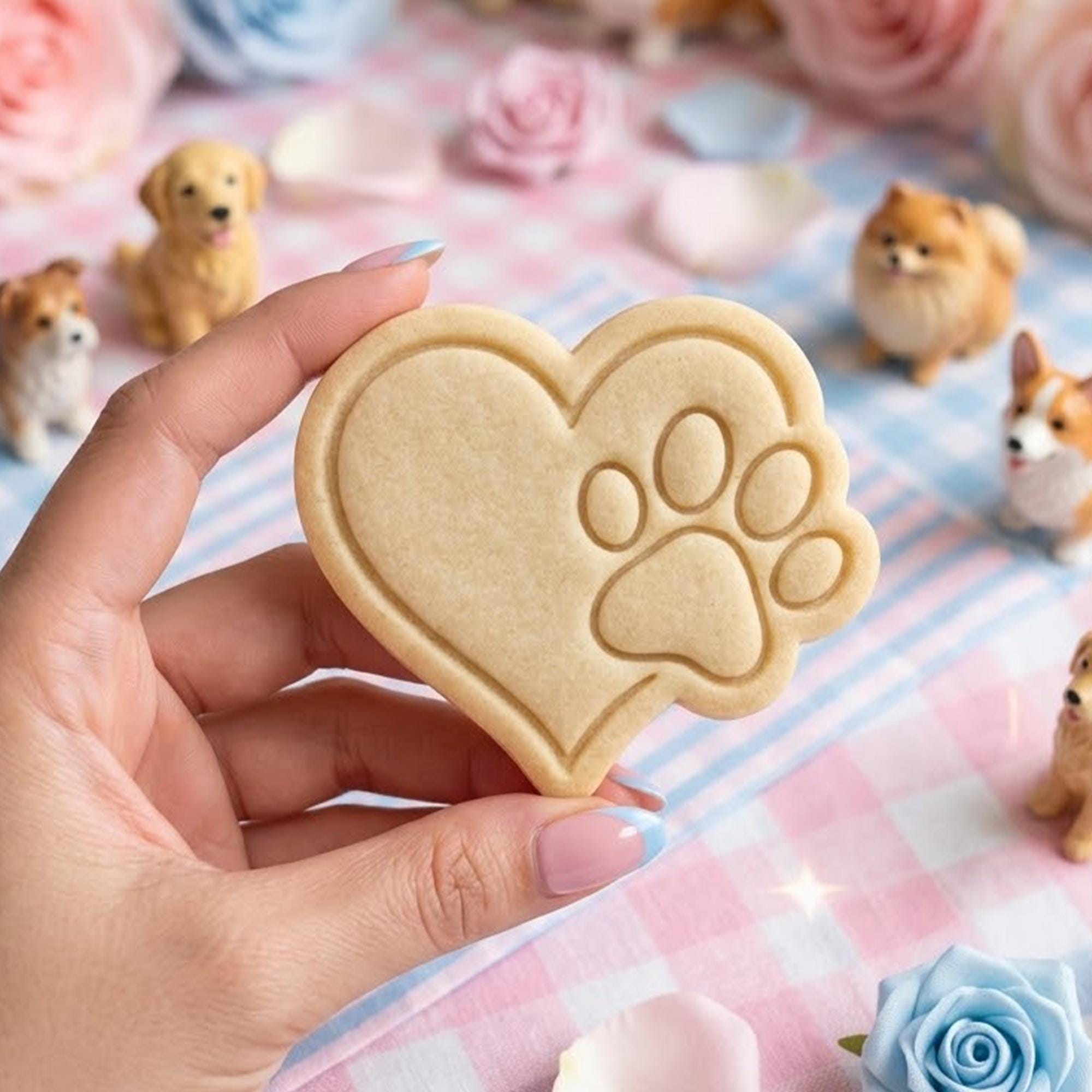 Cute Heart With Dog Paw Cookie Cutter Stamp, Birthday Baking, Baby Baking, Clay Cutter, Pet Gifts, Animal Cookie Cutter, Baby Cutter