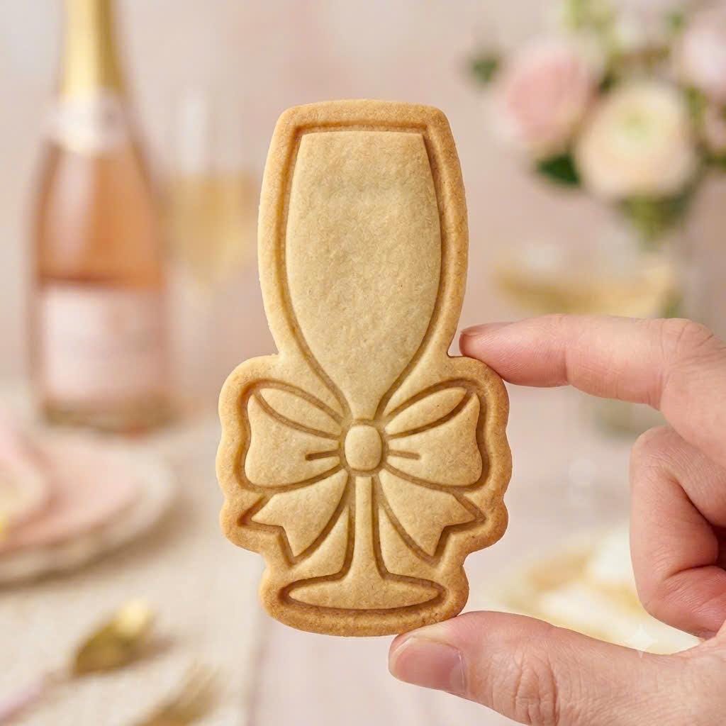 Celebration Glass Cookie Cutter, Cute Wedding Toast Fluke Ribbon Bow Stamp, Polymer Clay Cutter, Engagement Anniversary Party Mold, Plaque