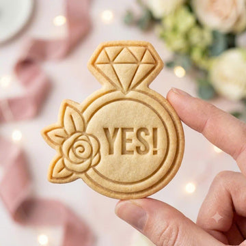 Diamond Ring Cookie Cutter, Cute Floral Engagement Wedding YES Stamp, Polymer Clay Cutter, Bridal Shower Proposal Party Gift Mold, Plaque
