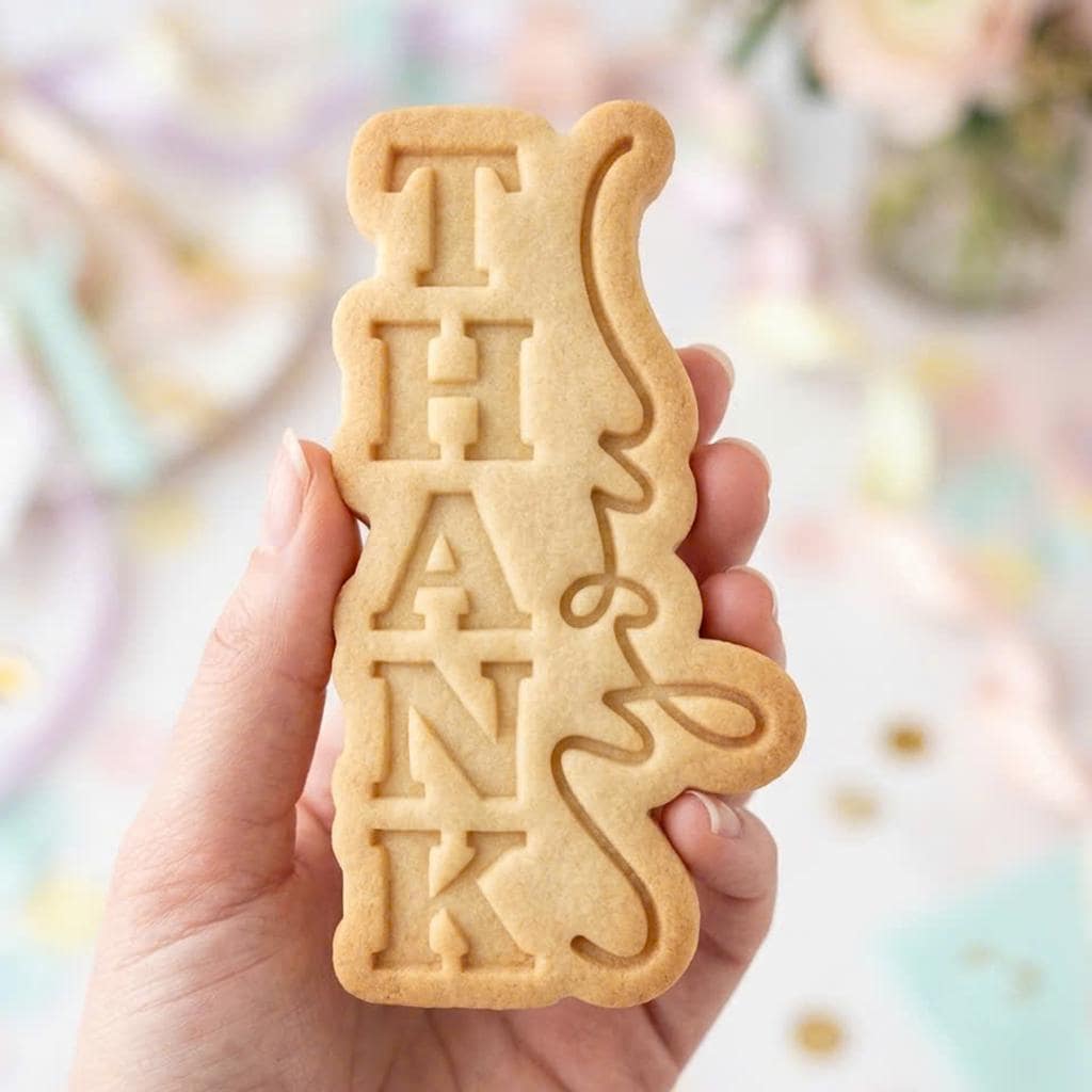 Thank You Cookie Cutter, Cute Vertical Thanks Text Stamp, Polymer Clay Cutter, Wedding Birthday Graduation Party Appreciation Mold, Plaque