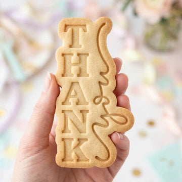 Thank You Cookie Cutter, Cute Vertical Thanks Text Stamp, Polymer Clay Cutter, Wedding Birthday Graduation Party Appreciation Mold, Plaque